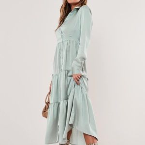 Missguided Khaki Satin Button Smock Midi Dress